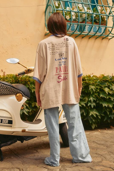 SABBI THE PARIS LOVE NOTES  VERY OVERSIZED  TEE  CREAM