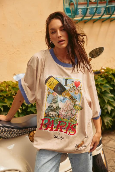 SABBI THE PARIS LOVE NOTES  VERY OVERSIZED  TEE  CREAM