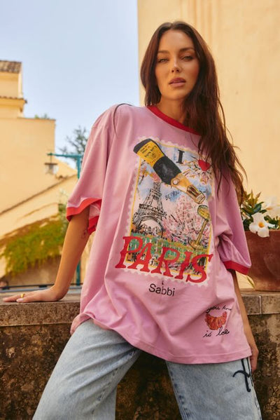SABBI THE PARIS LOVE NOTES  VERY OVERSIZED  TEE  PINK