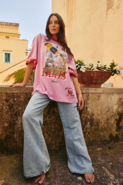 SABBI THE PARIS LOVE NOTES  VERY OVERSIZED  TEE  PINK