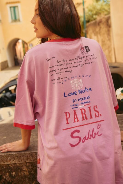 SABBI THE PARIS LOVE NOTES  VERY OVERSIZED  TEE  PINK