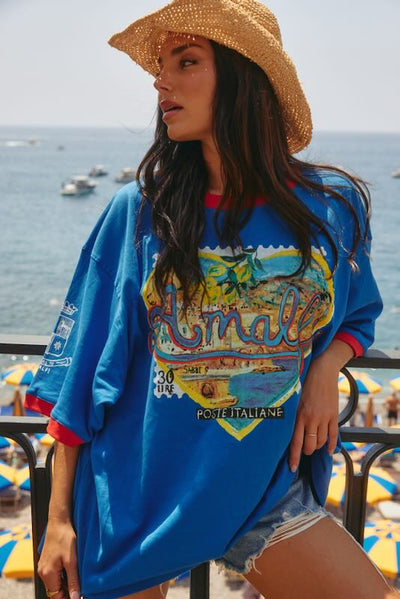 SABBI THE AMALFI LOVE NOTES  VERY OVERSIZED  TEE ROYAL BLUE
