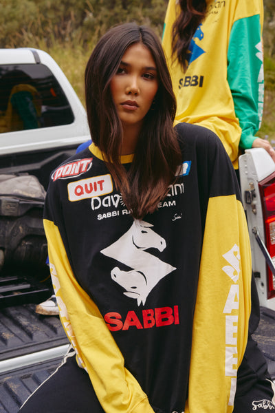 SABBI THE DON'T QUIT YOUR DAY DREAM LONG SLEEVE TEE BLACK & YELLOW 