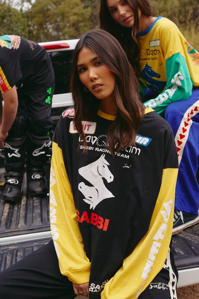 SABBI THE DON'T QUIT YOUR DAY DREAM LONG SLEEVE TEE BLACK & YELLOW 