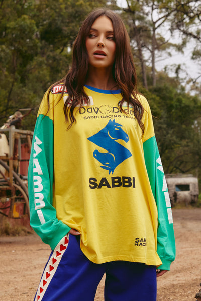 SABBI THE DON'T QUIT YOUR DAY DREAM LONG SLEEVE TEE YELLOW & GREEN