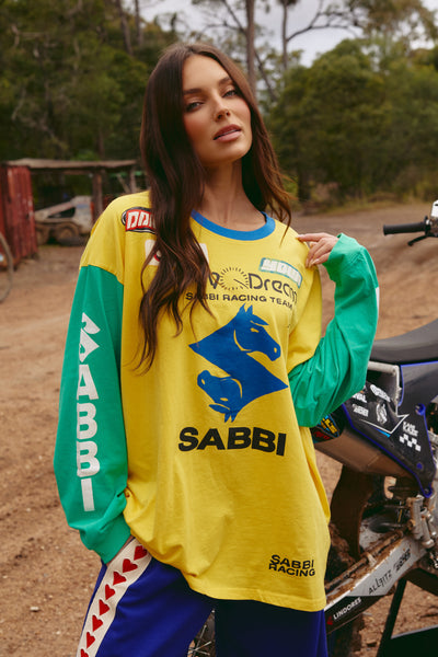 SABBI THE DON'T QUIT YOUR DAY DREAM LONG SLEEVE TEE YELLOW & GREEN