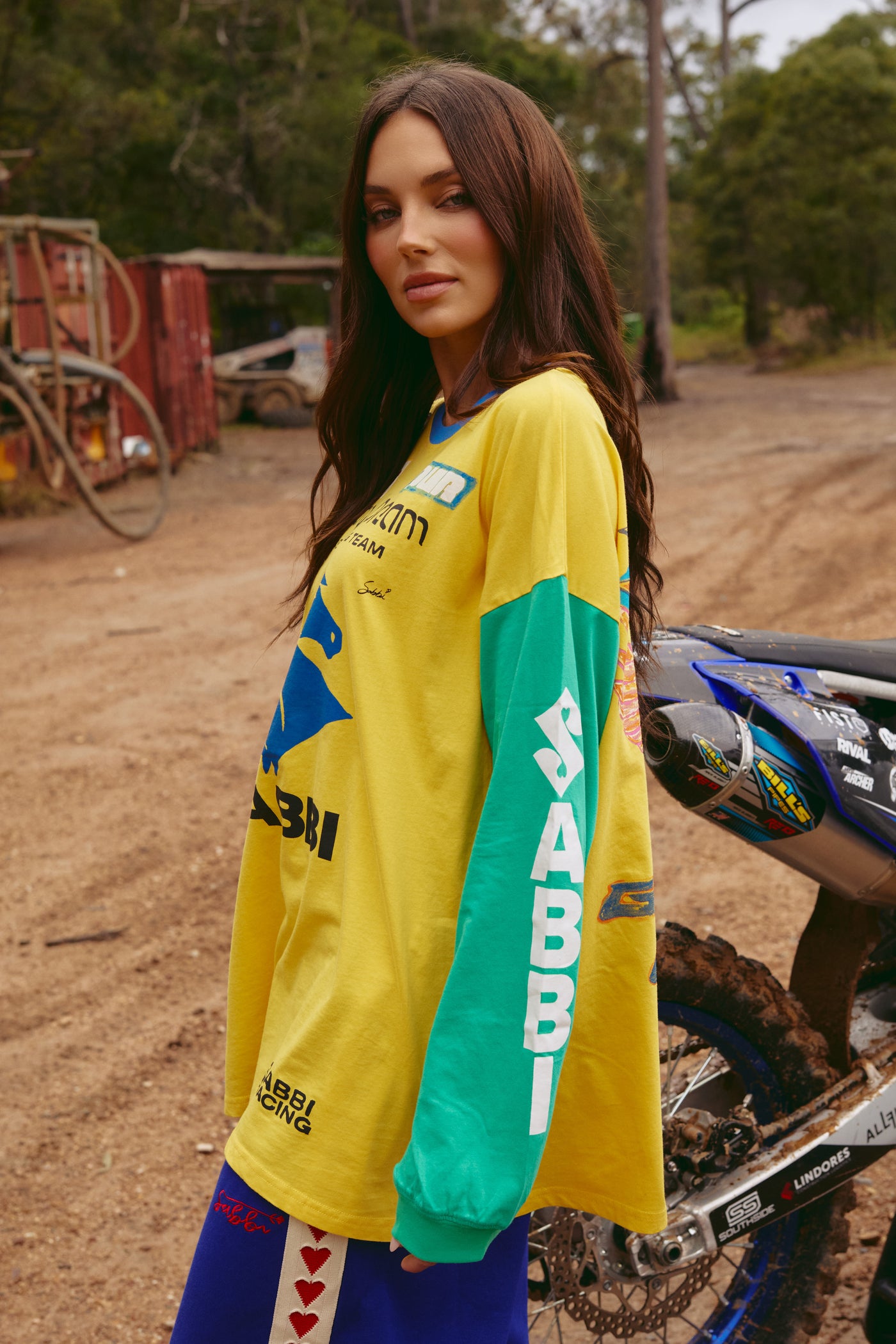 SABBI THE DON'T QUIT YOUR DAY DREAM LONG SLEEVE TEE YELLOW & GREEN