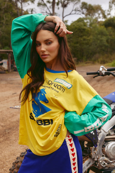 SABBI THE DON'T QUIT YOUR DAY DREAM LONG SLEEVE TEE YELLOW & GREEN