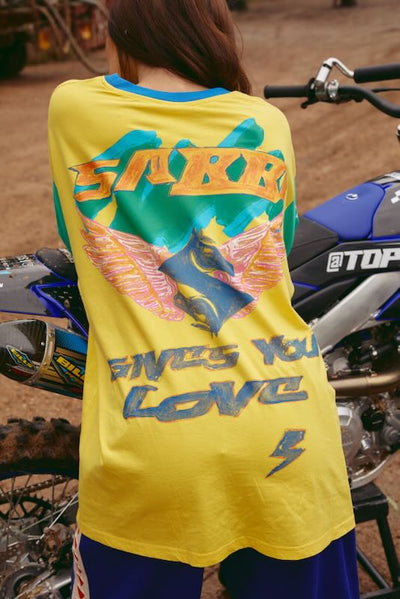 SABBI THE DON'T QUIT YOUR DAY DREAM LONG SLEEVE TEE YELLOW & GREEN