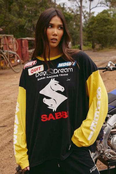 SABBI THE DON'T QUIT YOUR DAY DREAM LONG SLEEVE TEE BLACK & YELLOW 