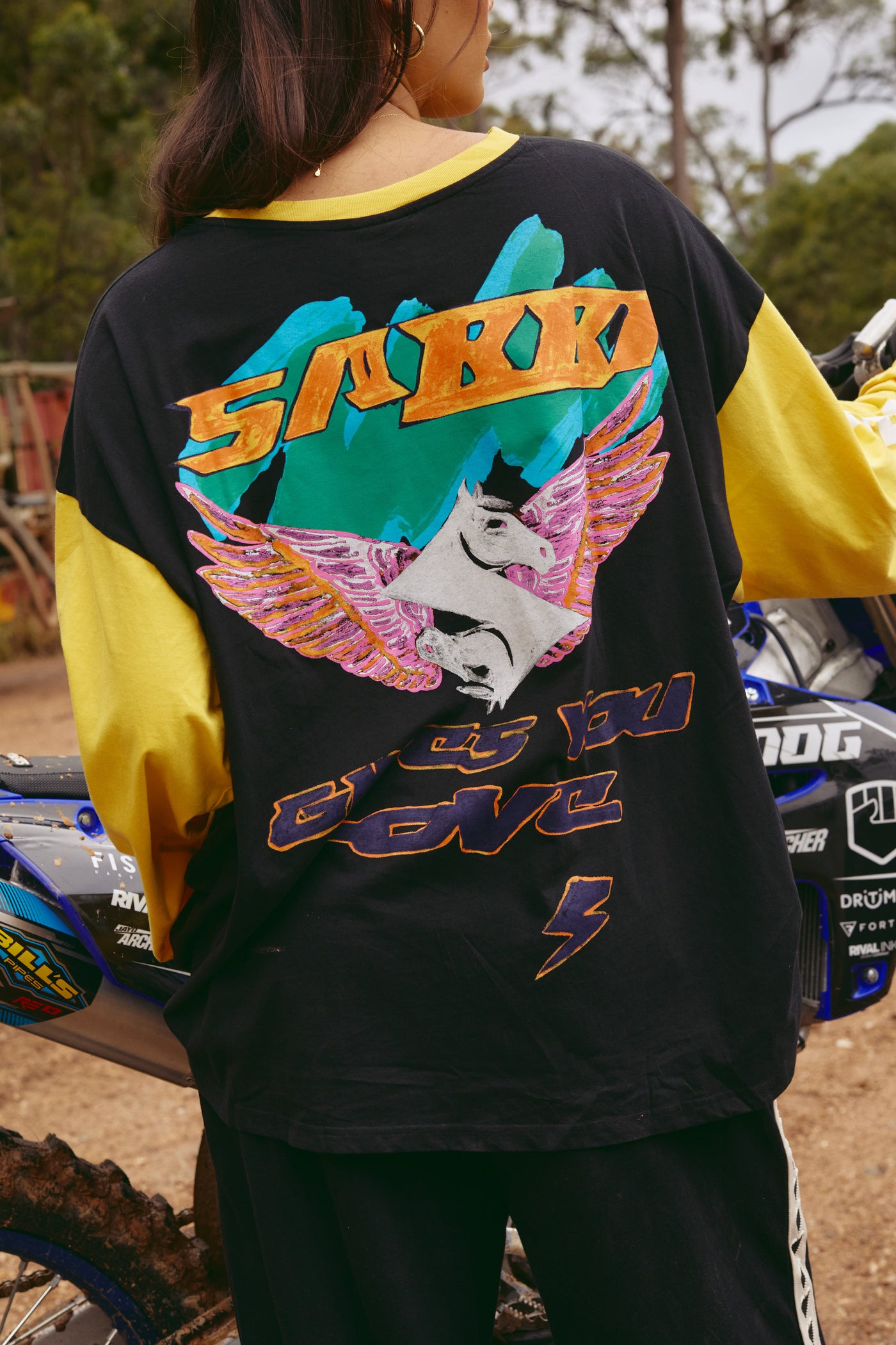 SABBI THE DON'T QUIT YOUR DAY DREAM LONG SLEEVE TEE BLACK & YELLOW 