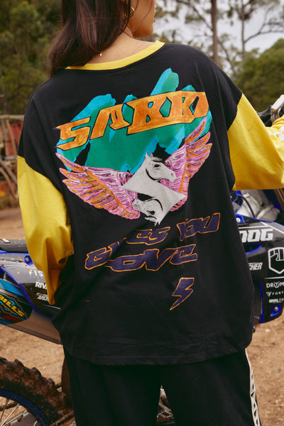 SABBI THE DON'T QUIT YOUR DAY DREAM LONG SLEEVE TEE BLACK & YELLOW 