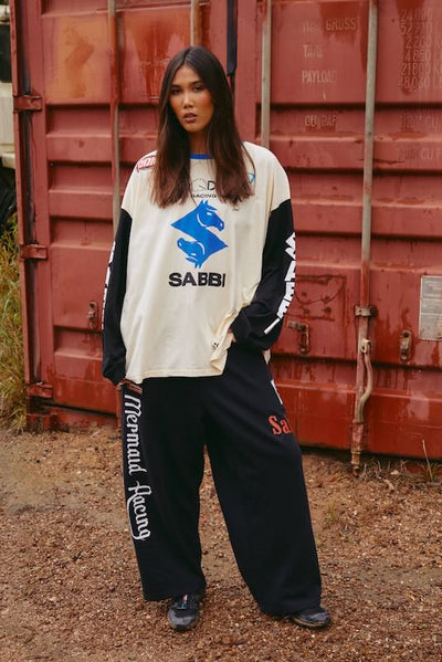 SABBI THE DON'T QUIT YOUR DAY DREAM LONG SLEEVE TEE WHITE & BLACK 