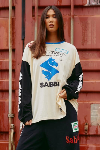 SABBI THE DON'T QUIT YOUR DAY DREAM LONG SLEEVE TEE WHITE & BLACK 