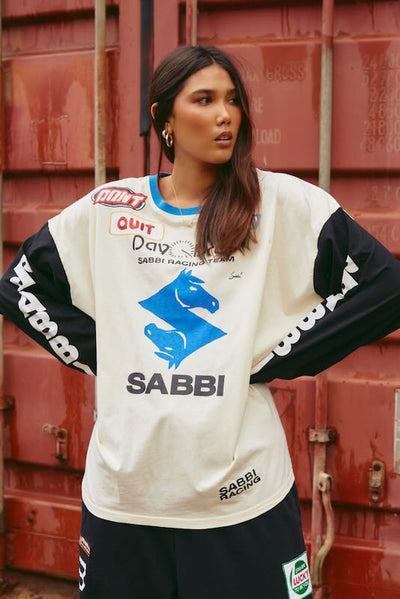 SABBI THE DON'T QUIT YOUR DAY DREAM LONG SLEEVE TEE WHITE & BLACK 