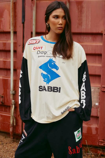 SABBI THE DON'T QUIT YOUR DAY DREAM LONG SLEEVE TEE WHITE & BLACK 