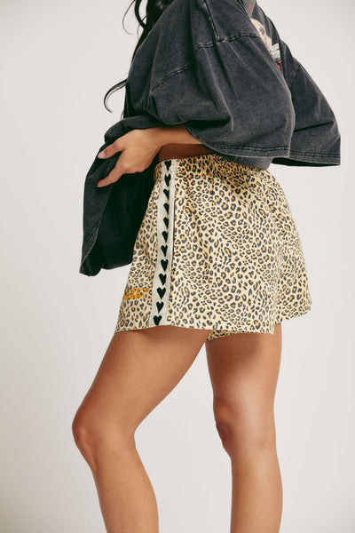 SABBI MINI HEARTS  DRILL SHORTS LEOPARD