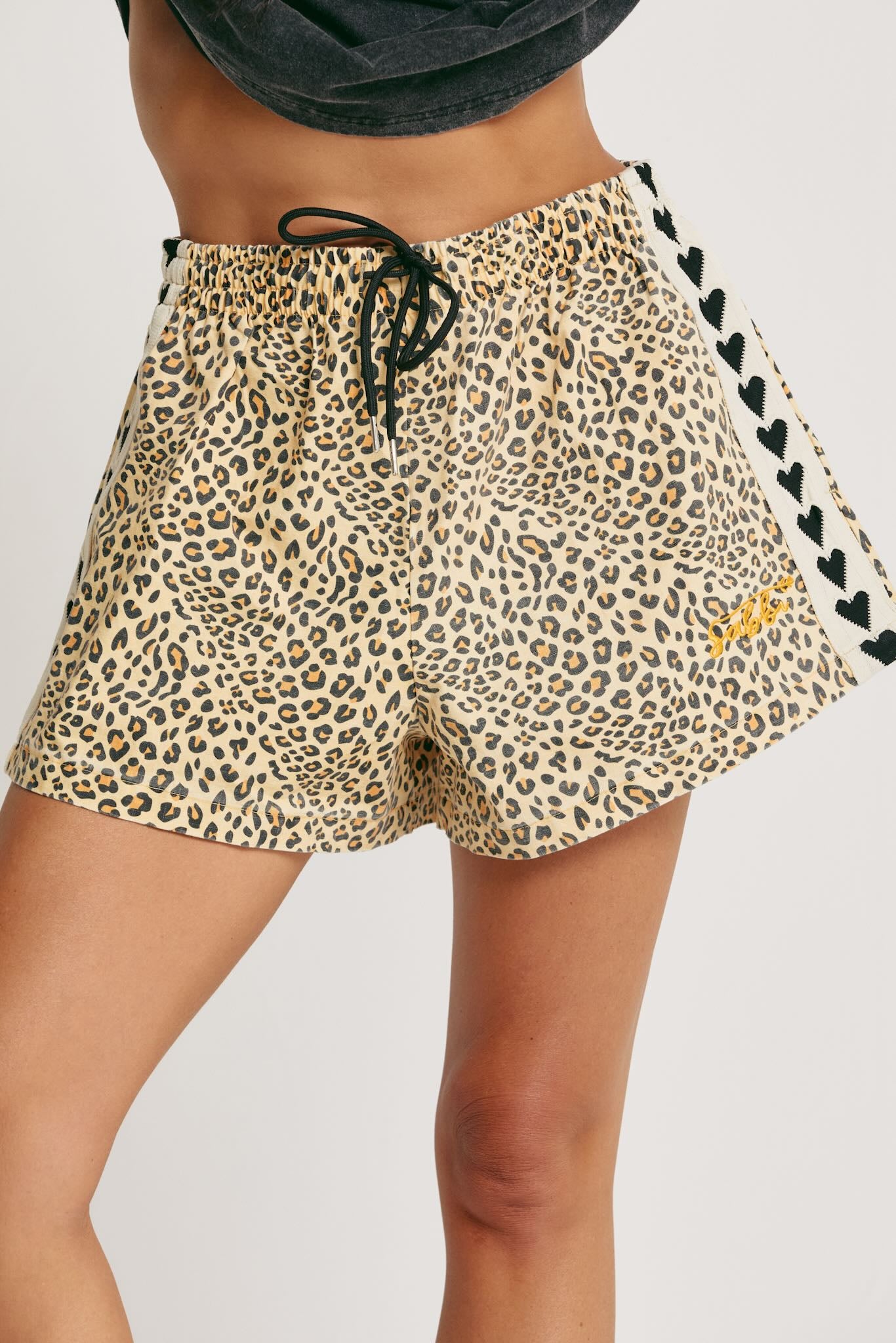SABBI MINI HEARTS  DRILL SHORTS LEOPARD