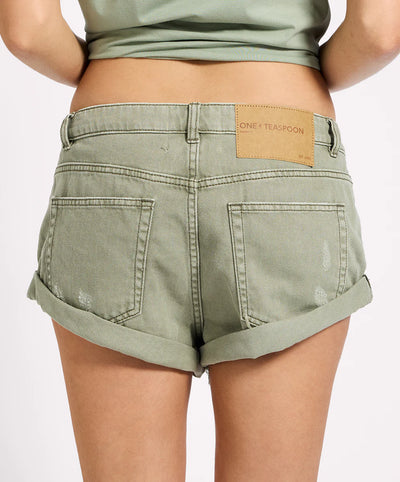 ONE TEASPOON BANDITS DENIM SHORTS SUPER KHAKI | BABY LEMONADE STORE