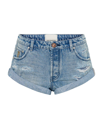 ONE TEASPOON BANDITS LOW WAIST DENIM SHORTS SALTY DOG BLUE
