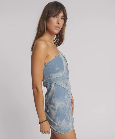ONE TEASPOON STRAPLESS TUBE STAR DRESS BLUE HALO