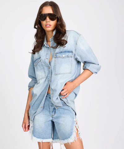 ONE TEASPOON CLASSIC ESSENTIAL DENIM SHIRT SANTA CRUZ BLUE | BABY LEMONADE STORE