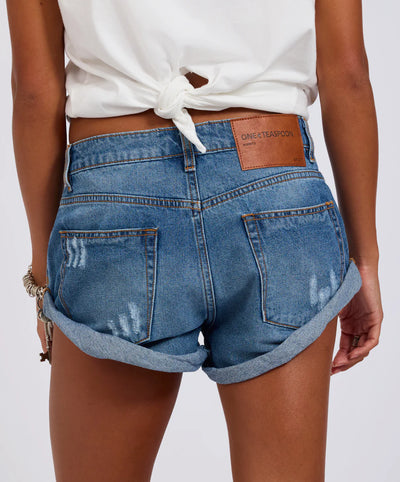 ONE TEASPOON BANDITS LOW WAIST DENIM SHORTS PACIFICA