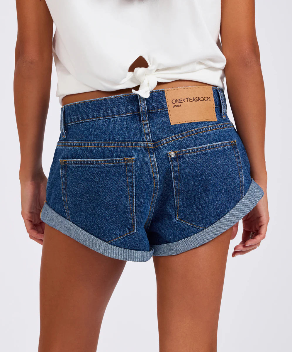 ONE TEASPOON BANDITS LOW WAIST DENIM SHORTS BLUE PAISLEY