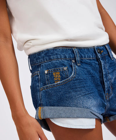 ONE TEASPOON BANDITS LOW WAIST DENIM SHORTS BLUE PAISLEY