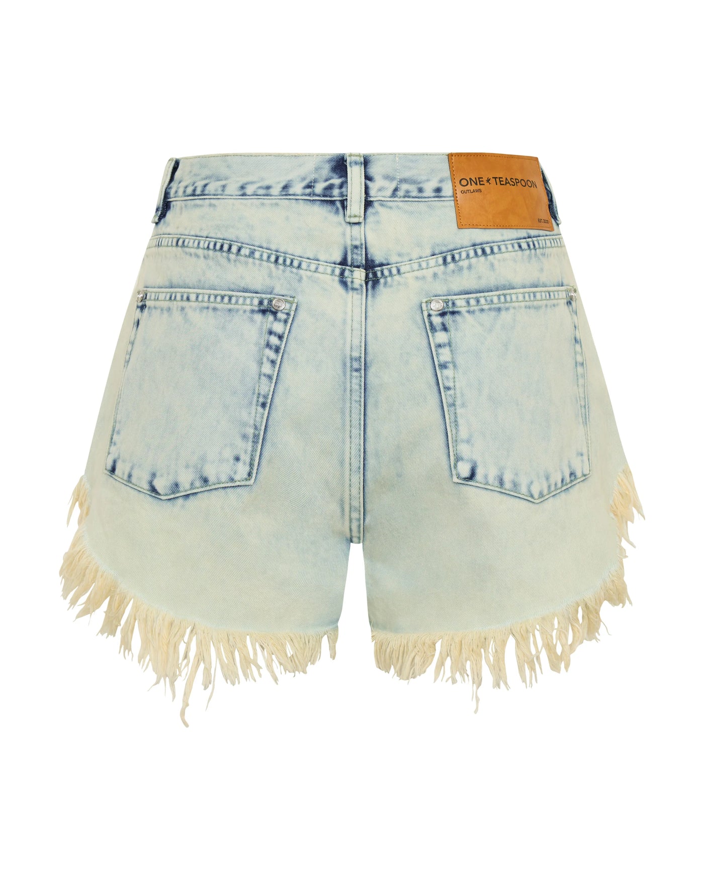 ONE TEASPOON OUTLAWS MID WAIST MID LENGTH DENIM SHORTS AMBROSIA BLUE