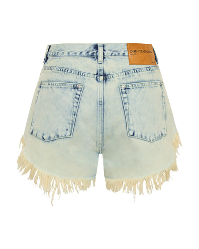 ONE TEASPOON OUTLAWS MID WAIST MID LENGTH DENIM SHORTS AMBROSIA BLUE