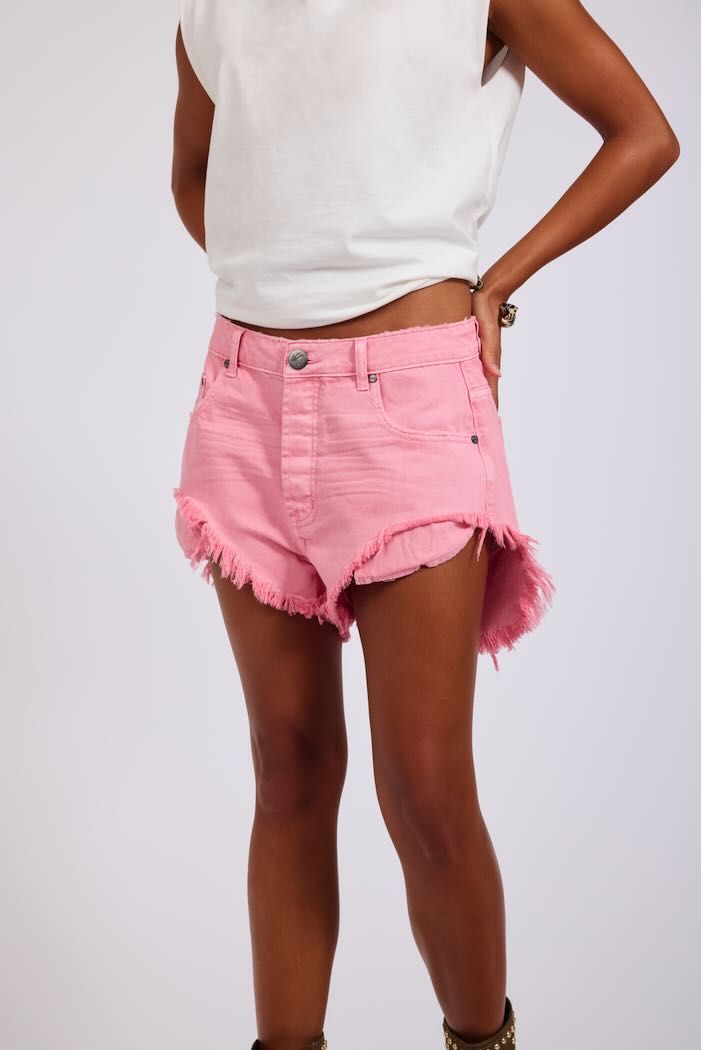 ONE TEASPOON ROLLERS LOW WAIST DENIM SHORTS PRISM PINK