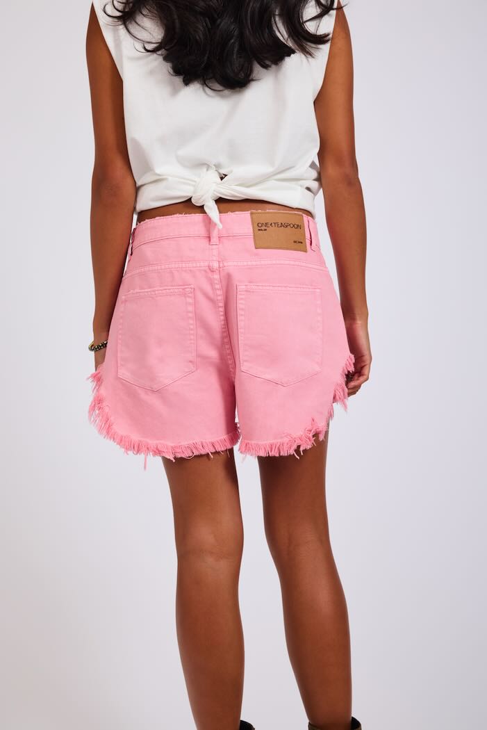 ONE TEASPOON ROLLERS LOW WAIST DENIM SHORTS PRISM PINK