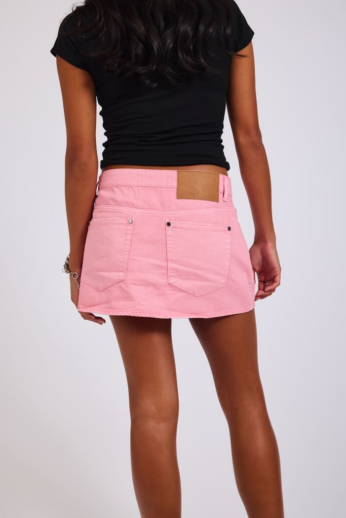 ONE TEASPOON ALEXIA LOW WAIST WRAP MINI DENIM SKIRT PRISM PINK