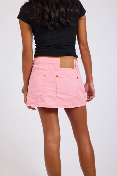 ONE TEASPOON ALEXIA LOW WAIST WRAP MINI DENIM SKIRT PRISM PINK