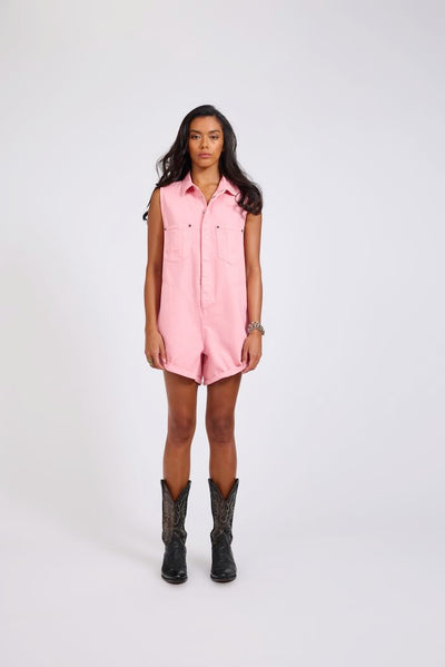 BRAXTON MINI UTILITY DENIM JUMPSUIT PRISM PINK