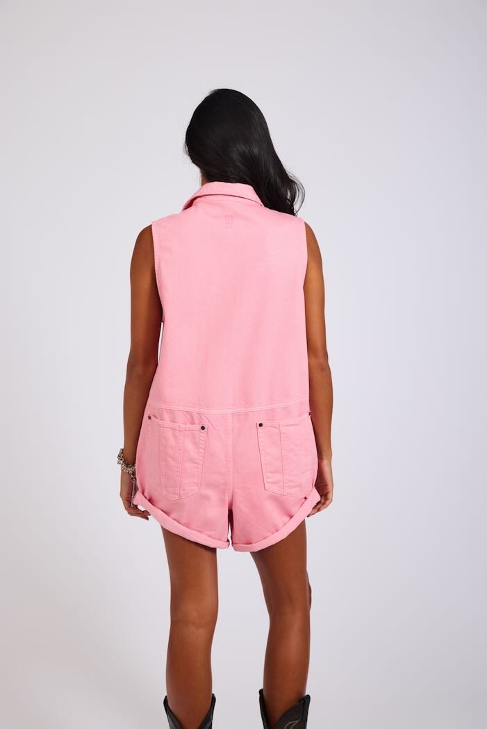 BRAXTON MINI UTILITY DENIM JUMPSUIT PRISM PINK