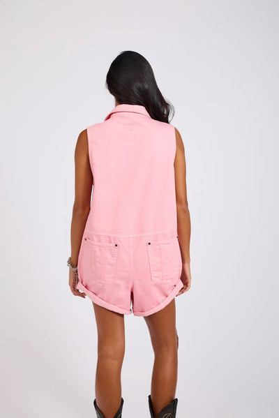 BRAXTON MINI UTILITY DENIM JUMPSUIT PRISM PINK