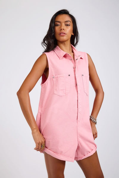 BRAXTON MINI UTILITY DENIM JUMPSUIT PRISM PINK