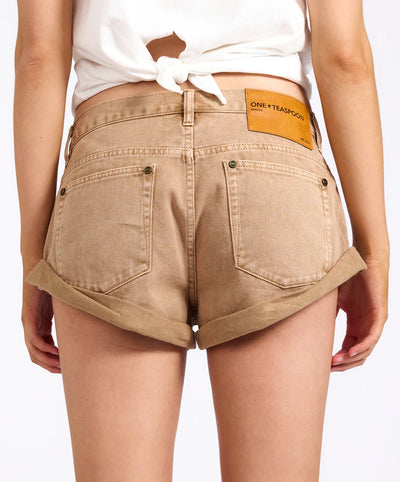 ONE TEASPOON BANDITS LOW WAIST DENIM SHORTS WARM TAN