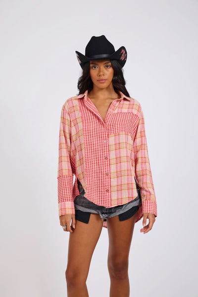 ONE TEASPOON FLANNEL CHECKED COTTON MUSLIN SHIRT PINK