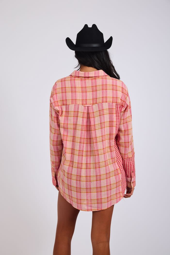 ONE TEASPOON FLANNEL CHECKED COTTON MUSLIN SHIRT PINK