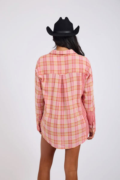 ONE TEASPOON FLANNEL CHECKED COTTON MUSLIN SHIRT PINK