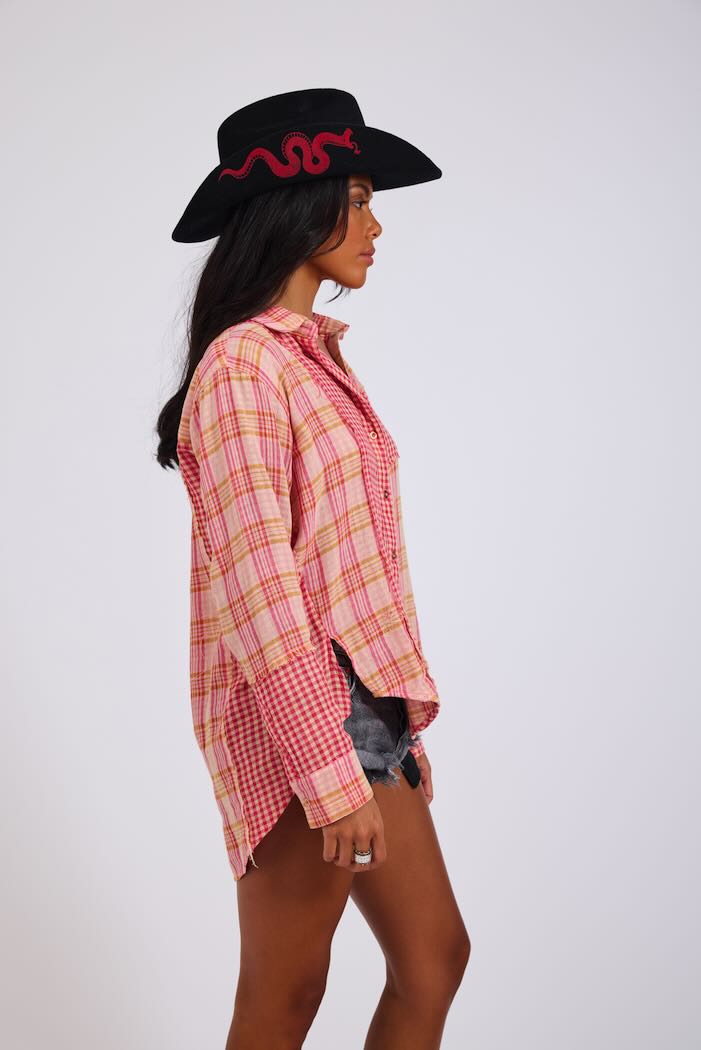 ONE TEASPOON FLANNEL CHECKED COTTON MUSLIN SHIRT PINK