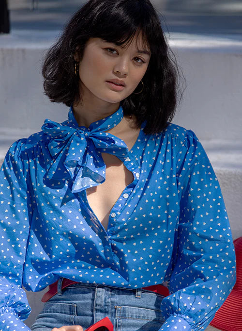 Maire louise de Monterey J'taime cotton voille blouse Blue/Ecru hearts