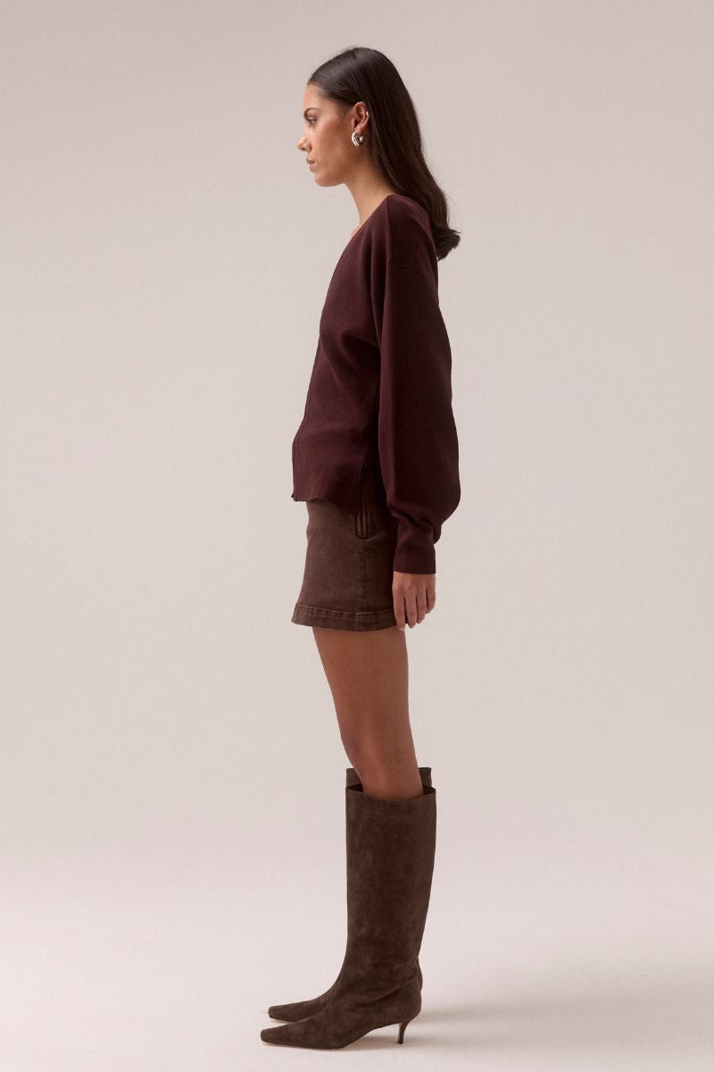 SOVERE STUDIO SENTIMENT KNIT CARDI PLUM