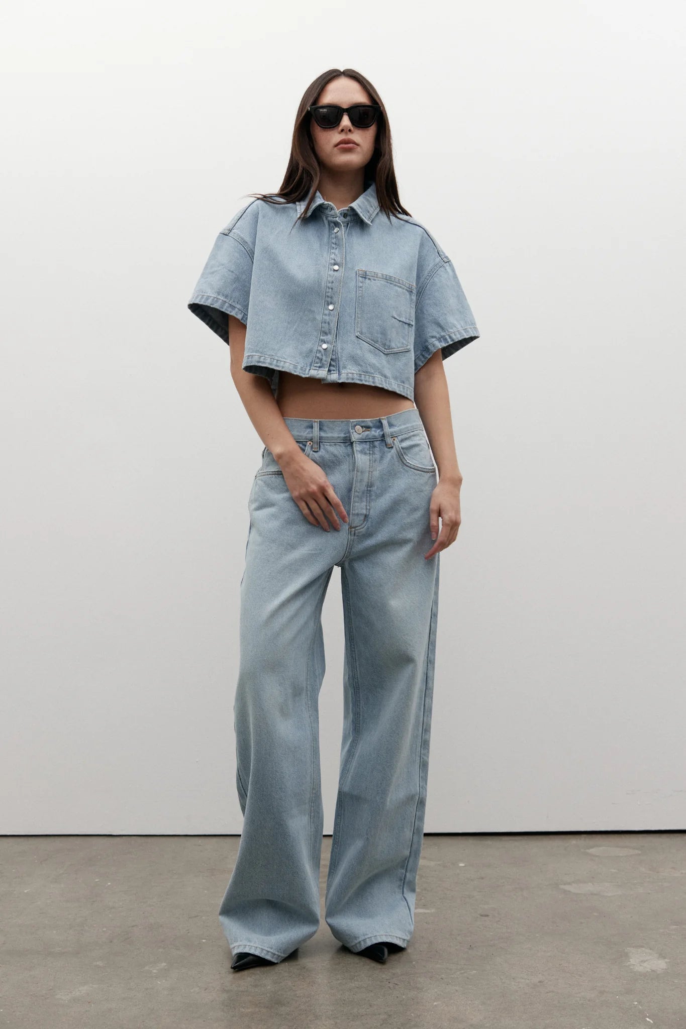 BAYSE ZARA CROPPED DENIM SHIRT OAKLAND BLUE