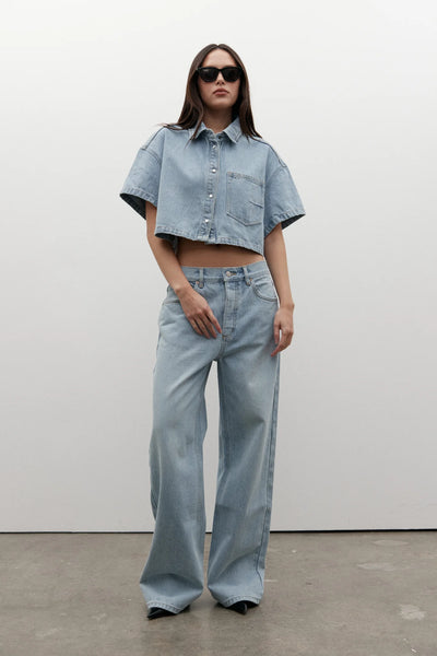BAYSE ZARA CROPPED DENIM SHIRT OAKLAND BLUE