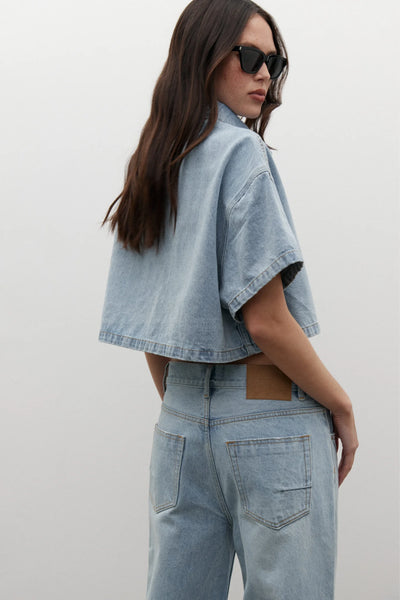 BAYSE ZARA CROPPED DENIM SHIRT OAKLAND BLUE