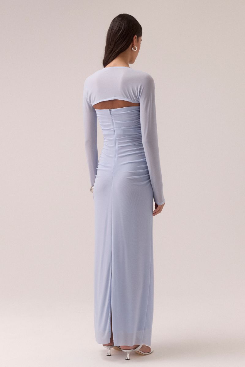 Back view of the Myriad Bolero Dress showing centre-back split and invisible zipper